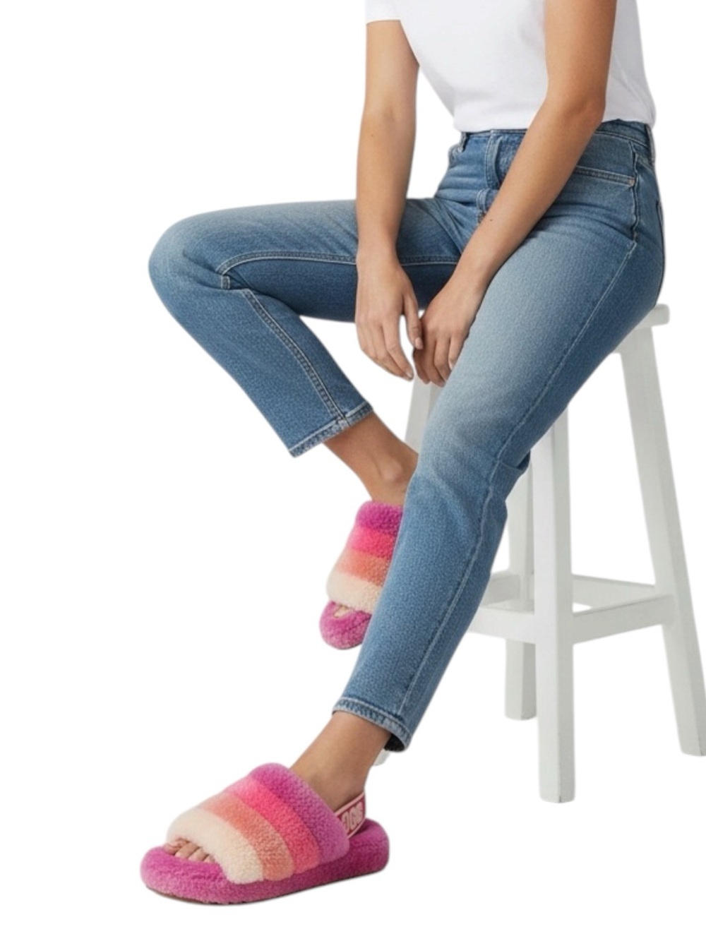 UGG “Fluff Yeah Slingback Slippers in Pride Pink Rainbow Size 8 — GORGEOUS!!!